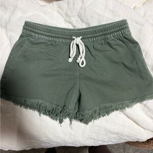aerie Sage Green Frayed Hem Drawstring Athletic Shorts